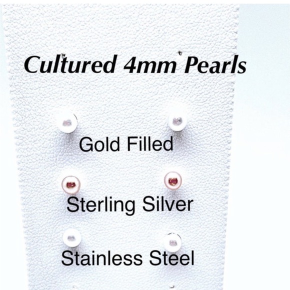 Tiny 4mm White or Pink Cultured Pearl Studs set in Your Choice of Metals, NWT - Picture 3 of 6